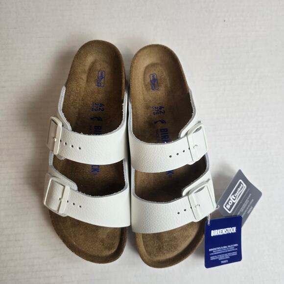 Birkenstock Arizona Size 42/L11/M9 Soft Footbed White Leather Narrow Fit - Picture 2 of 4